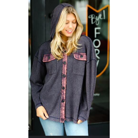 New In Waffle Knit Hoodie Button-Up – Size M - Picture 6 of 6